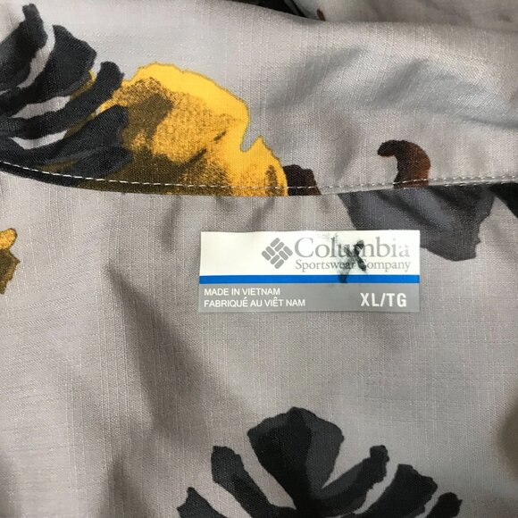 COLUMBIA - MEN'S XL - GRAY FLORAL SHORT SLEEVE BUTTON UP SHIRT - Picture 4 of 5